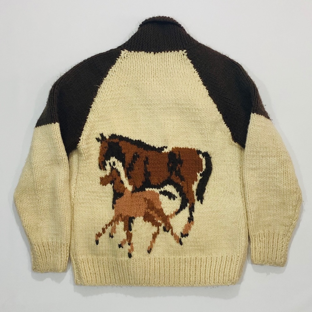 Vintage Heavy Knit Cream Brown Horse Jacket